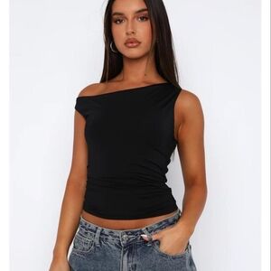 White Fox Boutique Black Asymmetrical Top Size Small